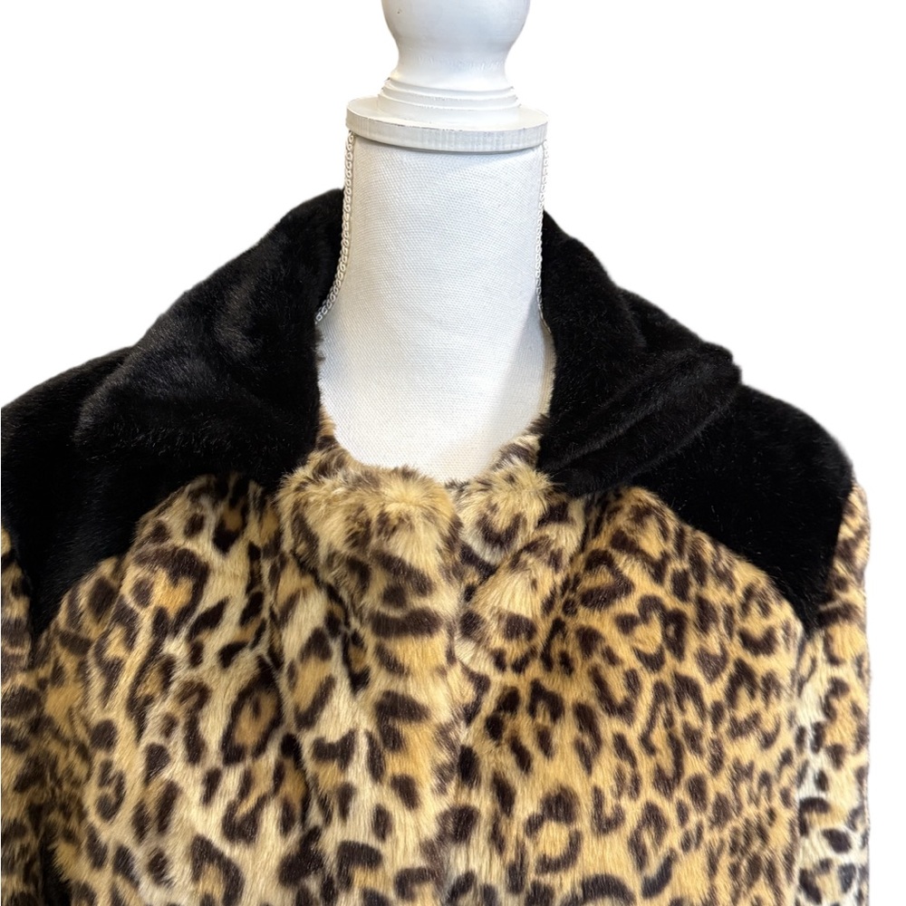 Pia Rossini Leopard Print Faux Fur Coat Black Trim M/L - Picture 7 of 12